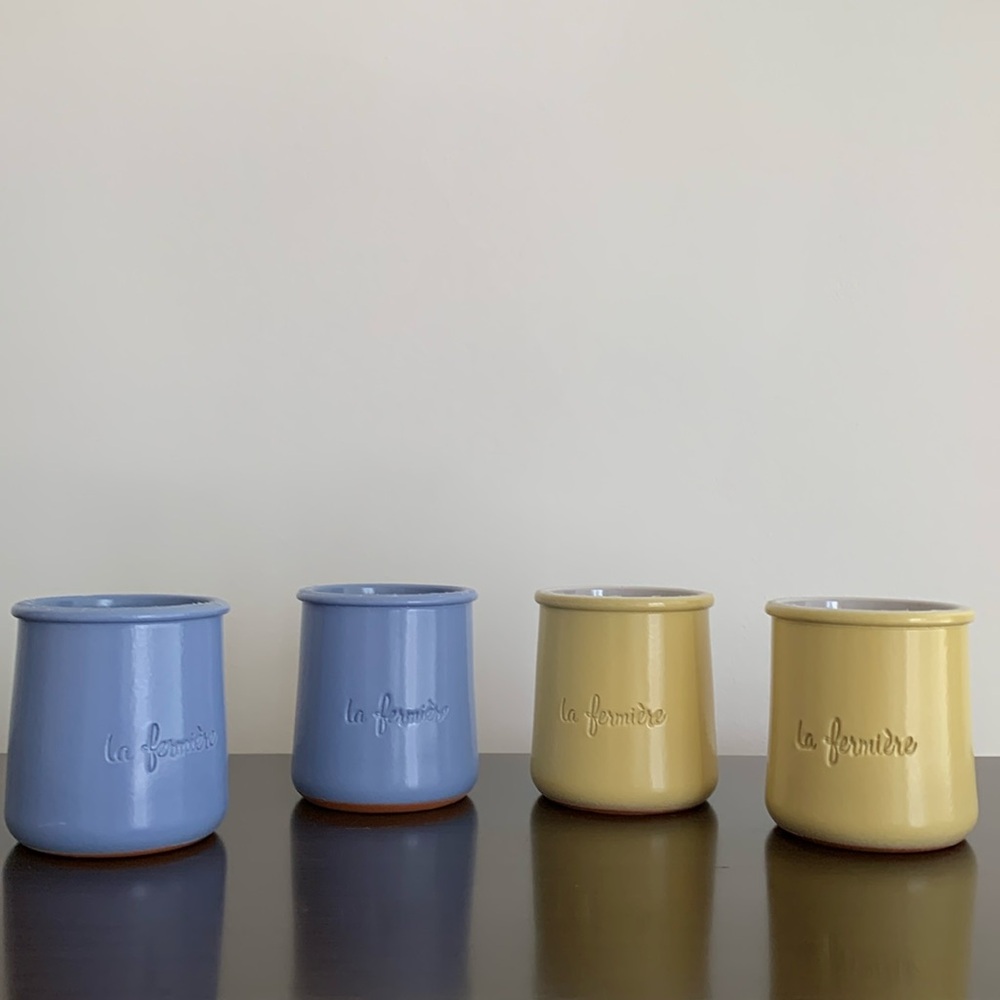 La Fermiere Glazed Terra Cotta Mini pots- 2 Lavender 2 Yellow